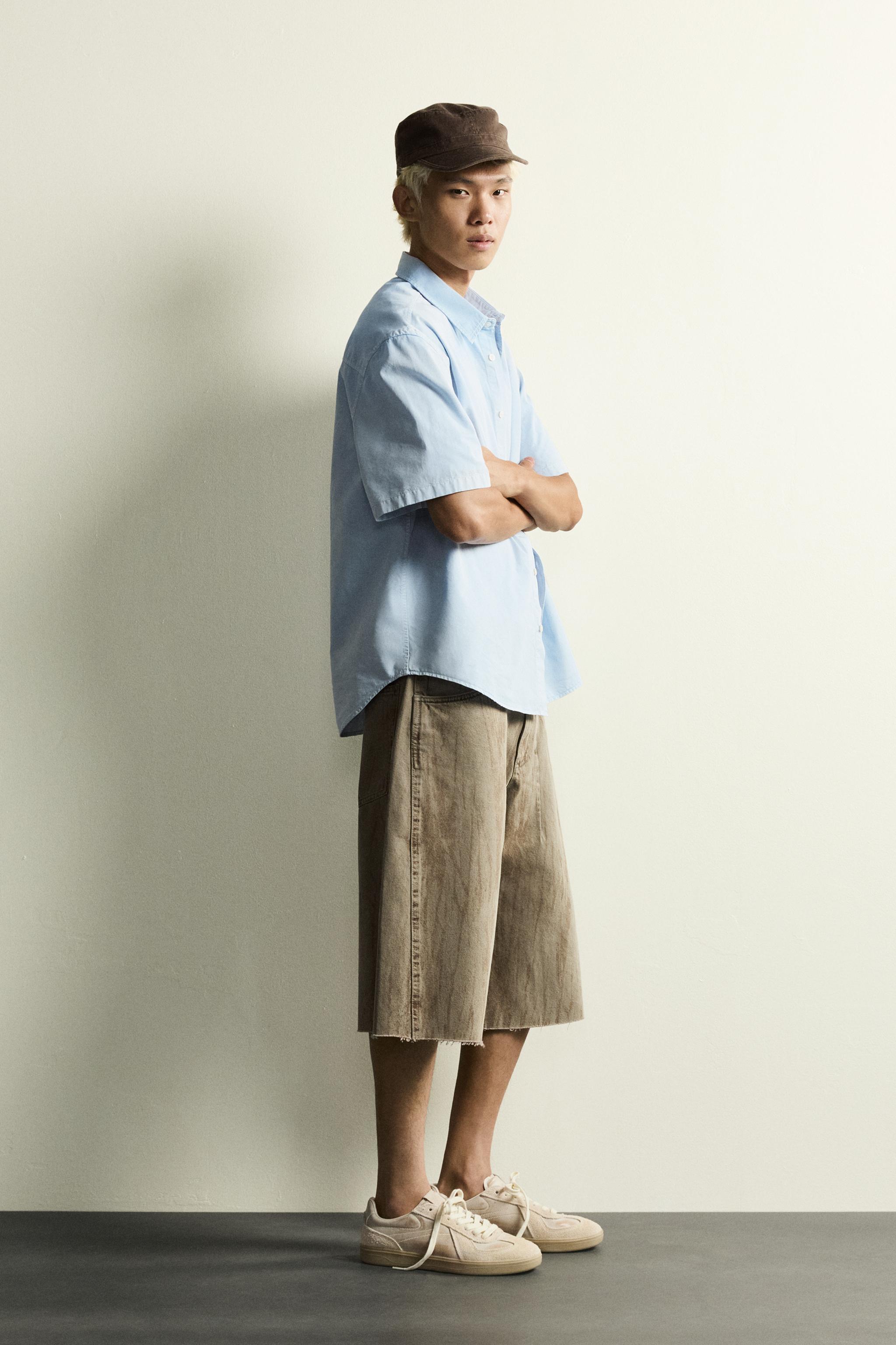 WASHED PRINT DENIM JORTS